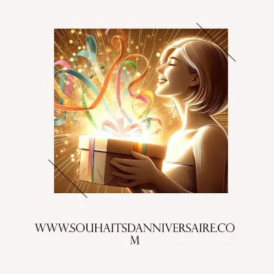 Eine digitale Illustration eines Mädchens, das ein eingepacktes Geschenk öffnet, das mit bunten Bändern und funkelnden Lichtern überquillt.