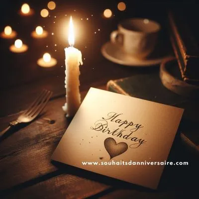 Ein Bild, das die Essenz herzlicher Kürze einfängt: Eine einzelne Kerze, die in einem dunklen Raum flackert und die Wärme eines prägnanten Geburtstagswunsches symbolisiert.




