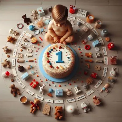 1 Jahr alter Junge mit Kuchen mit Geburtstagsnummer. 1
