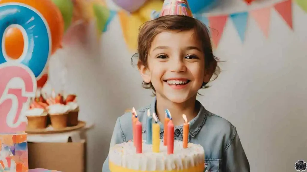 6-jähriges Geburtstagskind mit 6 Kerzen auf dem Kuchen