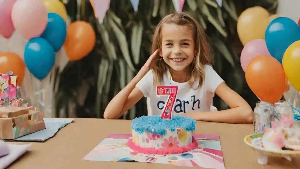 7. Geburtstag mit 7-jährigem Mädchen und einer Torte