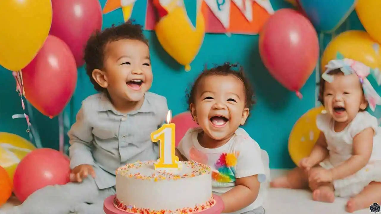 Farbenfrohes Bild: Glückwünsche zum 1. Geburtstag voller Freude und Liebe.