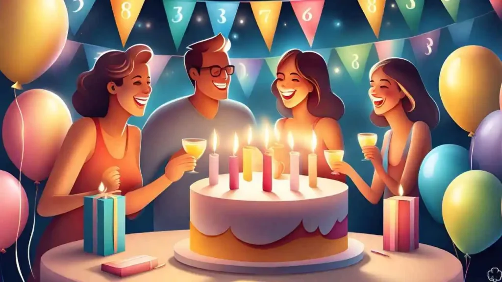 eine Gruppe von Menschen, die ihren 36. Geburtstag mit Kerzen feiern