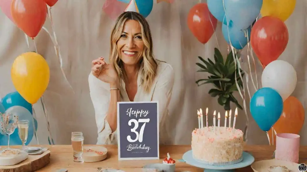 alles Gute zum 37. Geburtstag mit Kuchen und Kerzen