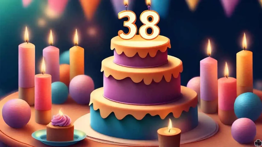 38. Geburtstagsspruch mit 38. Geburtstagstorte und Kerzen
