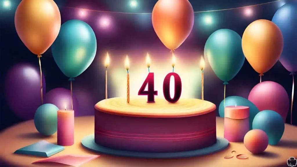 Sprüche zum 40. Geburtstag mit Kuchen und Luftballons