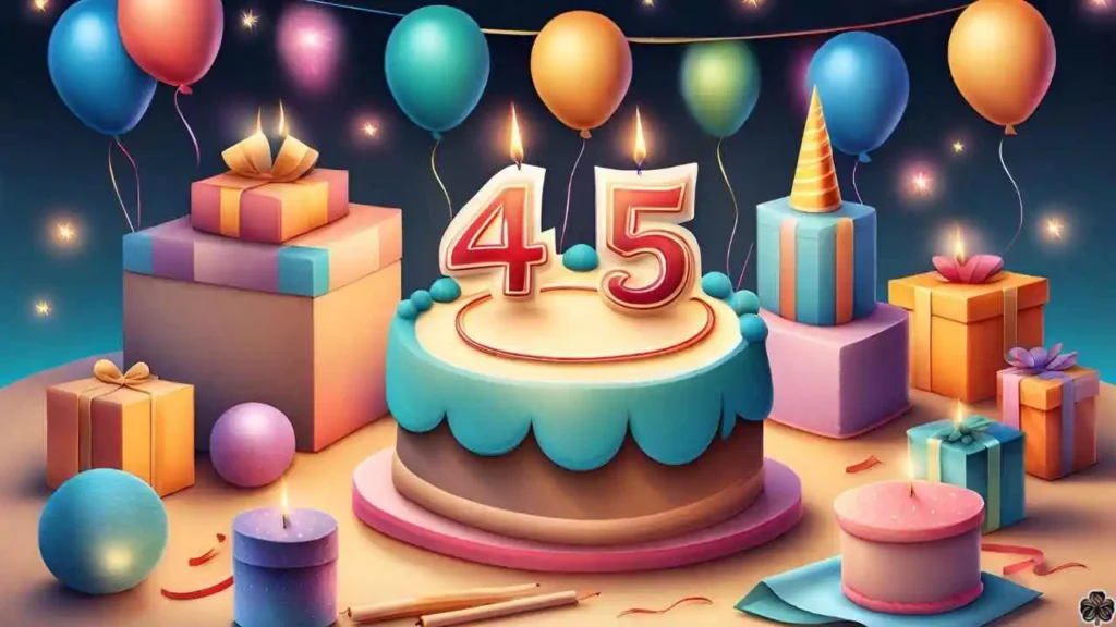 Illustration einer Torte zum 45. Geburtstag mit Kerzen darauf