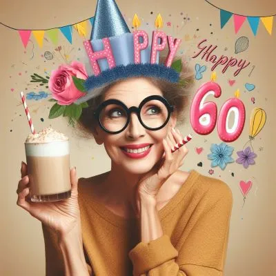 attraktive 60. Geburtstag lustiges Bild von einer Frau feiert ihren Geburtstag mit kreativen und Verbesserung der Elemente