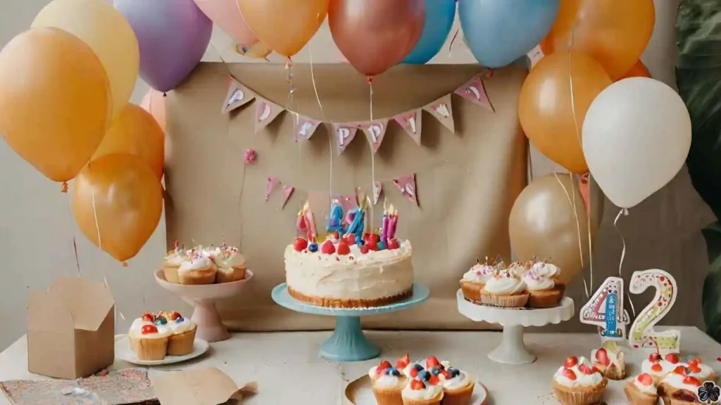 42. Geburtstag Bild mit Kuchen und Luftballons