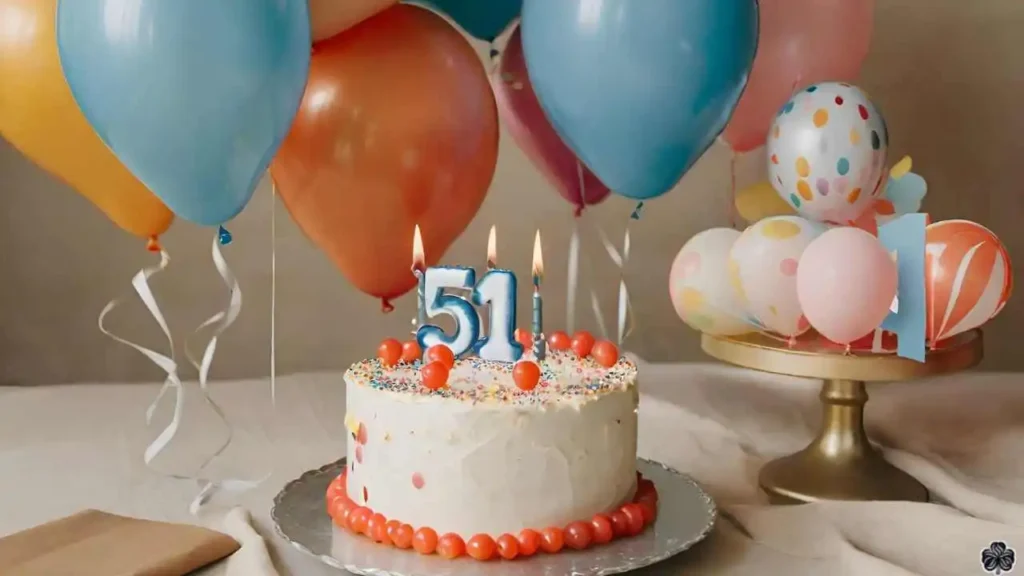 Torte zum 51. Geburtstag und bunte Luftballons
