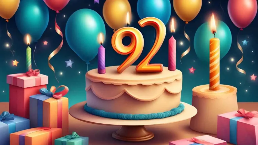 Alles Gute zum 92. Geburtstag mit Geburtstagsballons und -torten