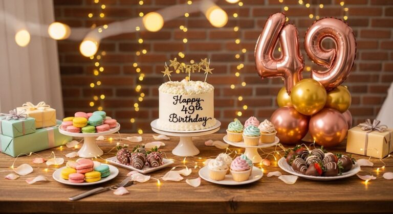 Herzlichen Glückwunsch zum 49. Geburtstag mit Luftballons und Liebe.