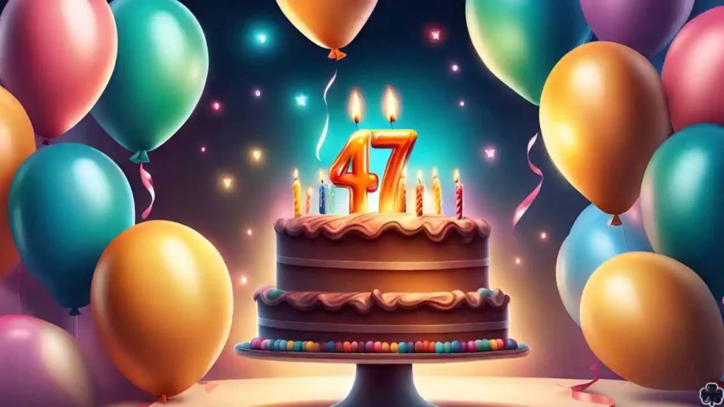 Alles Gute zum 47. Geburtstag - verträumte Torte mit bunten Ballons