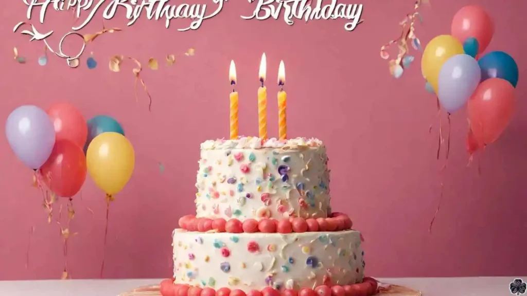 Alles Gute zum 46. Geburtstag mit Kuchen, Kerzen und Luftballons