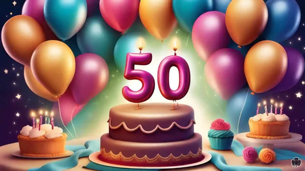 Torten zum 50. Geburtstag und fliegende Luftballons