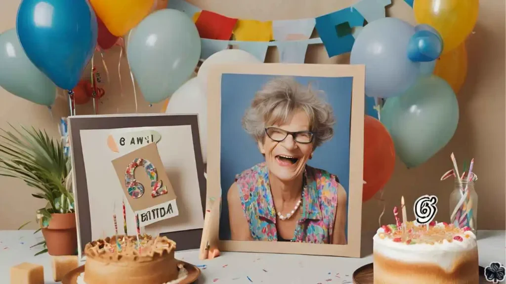 Alles Gute zum 62. Geburtstag mit Kuchen und 62 Jahre altes Foto im Geburtstagsrahmen