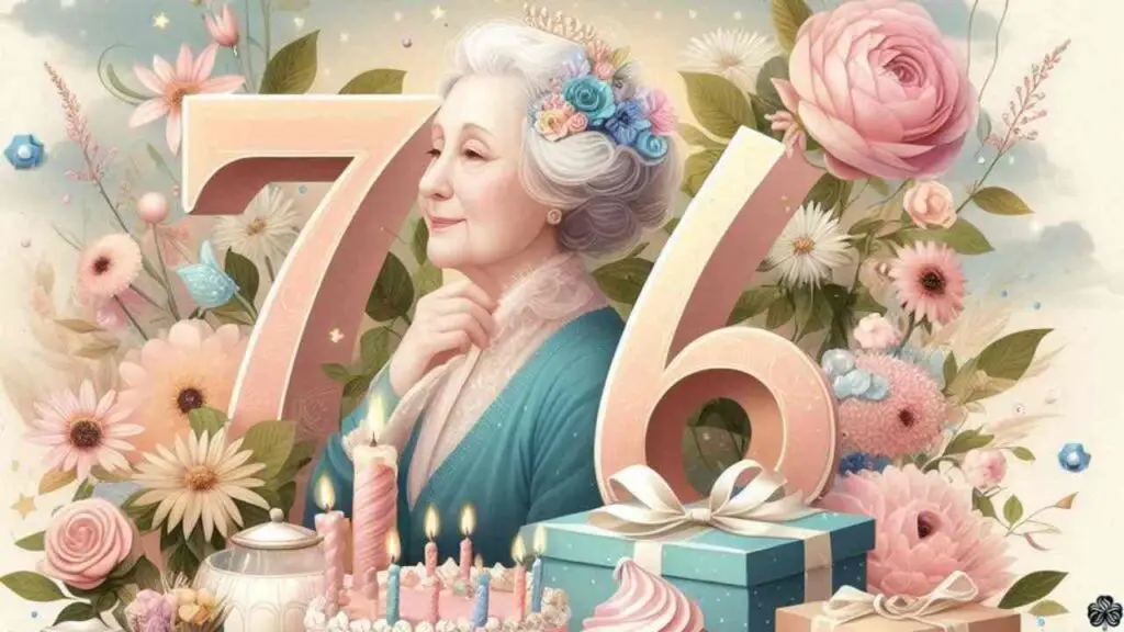 76. Geburtstag Bild mit attraktiven Geburtstag Elemente in einem verträumten nachdenklich Weise