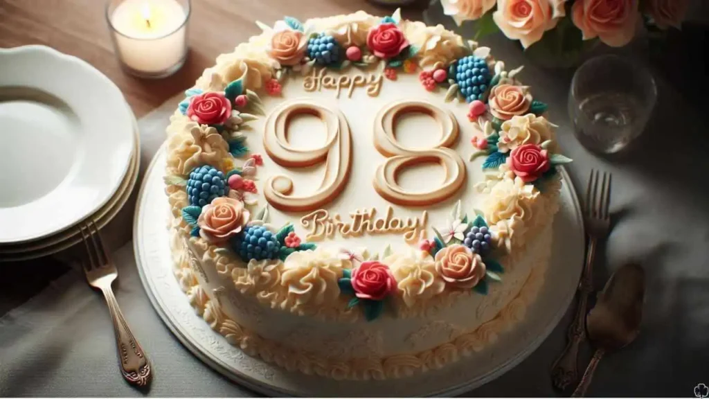Ein attraktives Bild zum 98. Geburtstag mit der Zahl "98" auf der Torte.