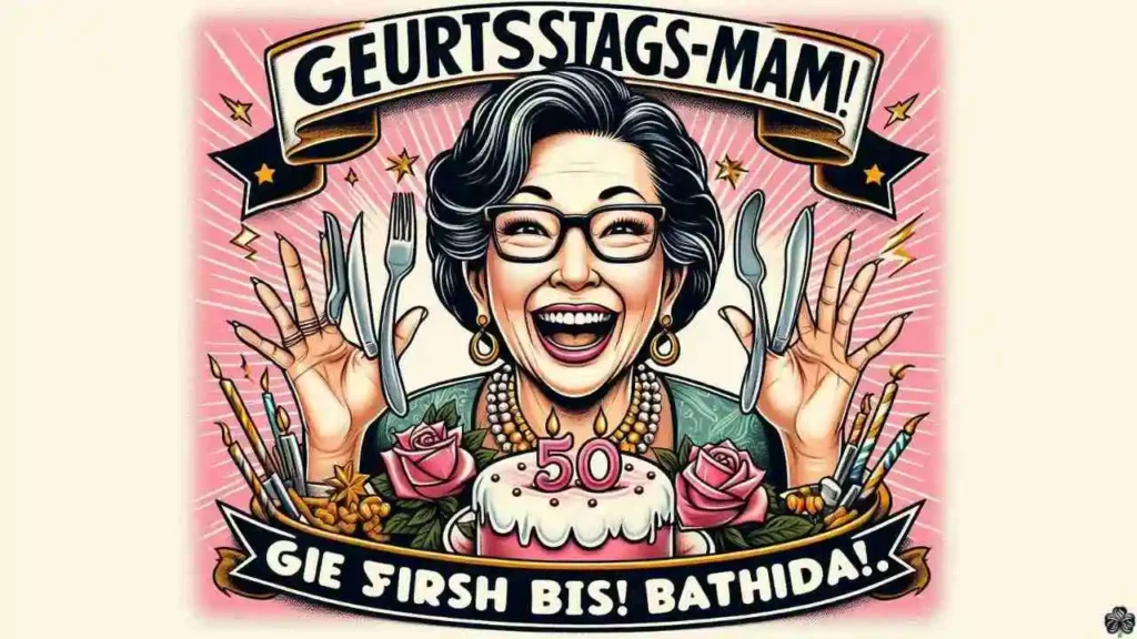 Ein lustiges Bild zum 50. Geburtstag einer Mutter mit dem Text "Geburtstags-Mama".