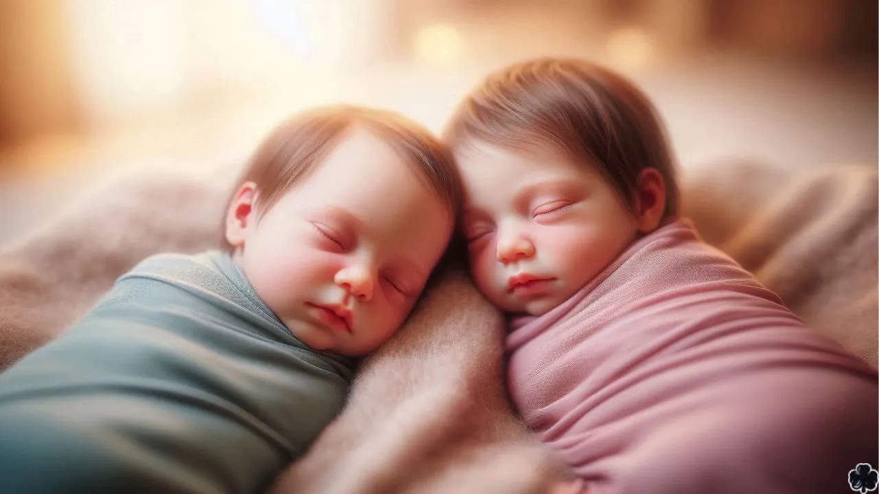 Ein herzerwärmendes fotorealistisches Bild von zwei neugeborenen Babys, einem Jungen und einem Mädchen.