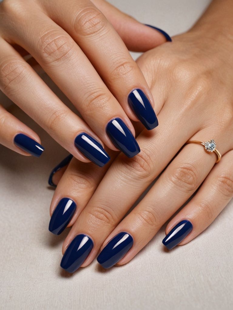 Klassischer French-Look in Marineblau mit weißem Tip.