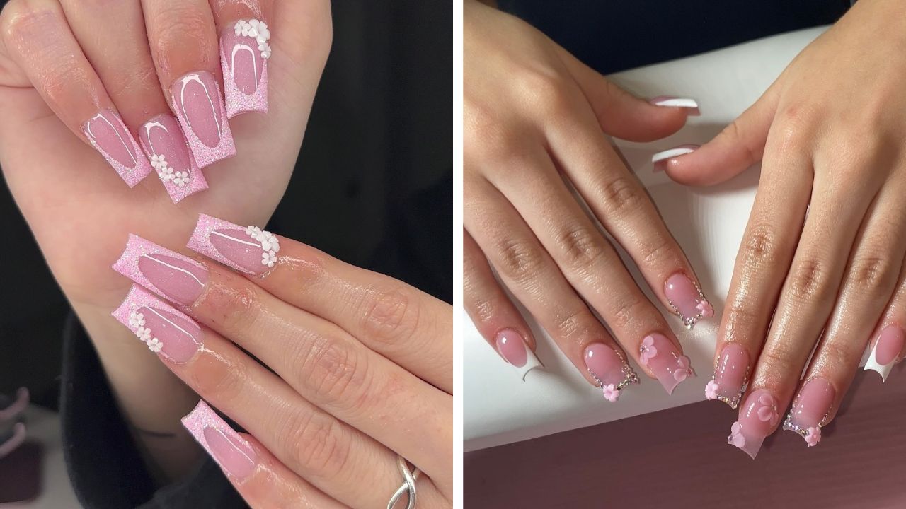 10 Ideen für kurze rosa French-Nägel.