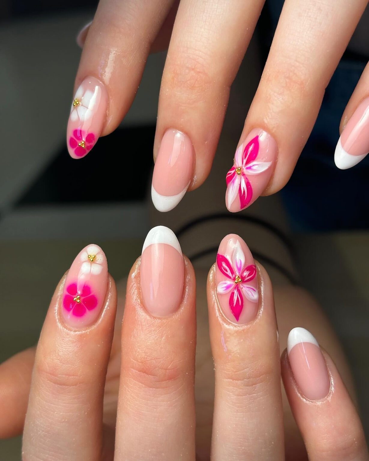 French Nails Mit Blumen