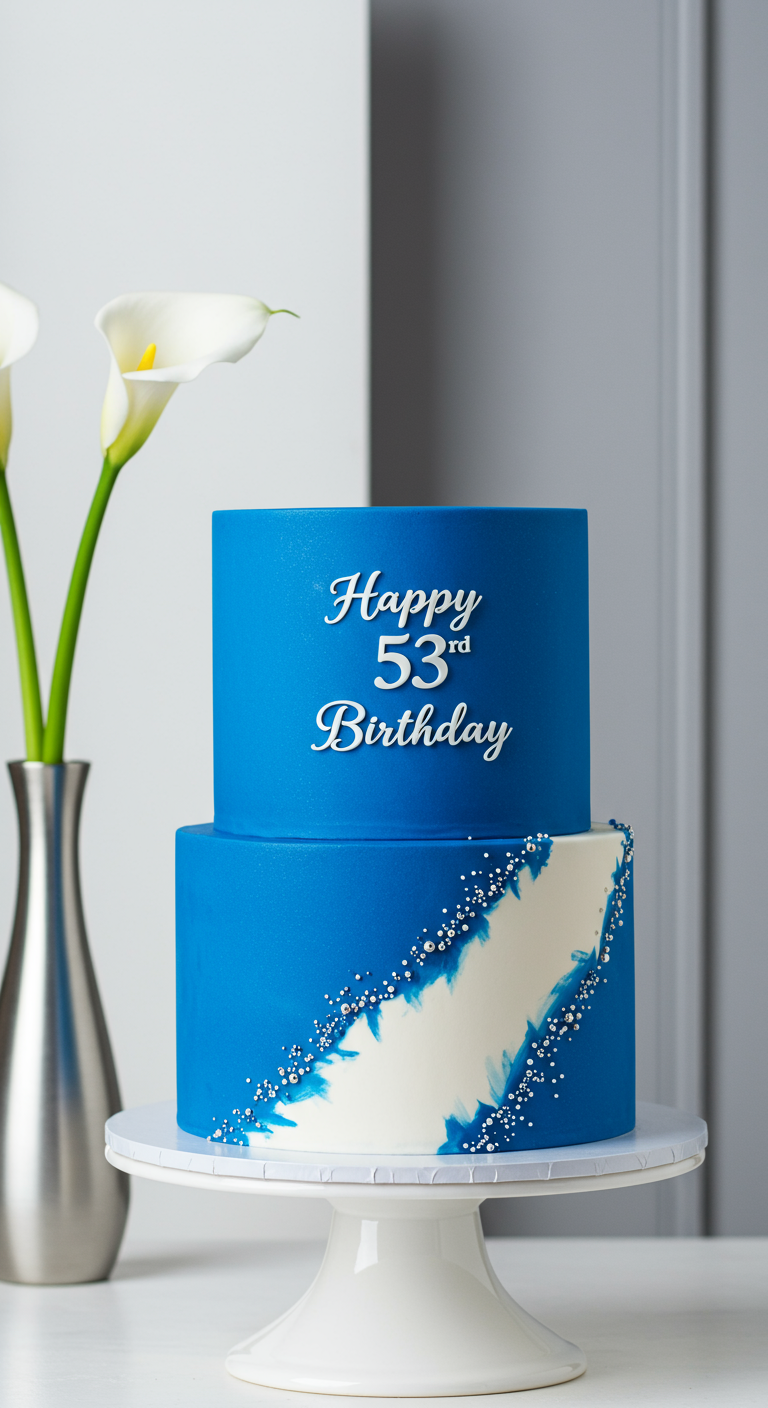 Zweistöckige königsblaue Torte mit weißer
