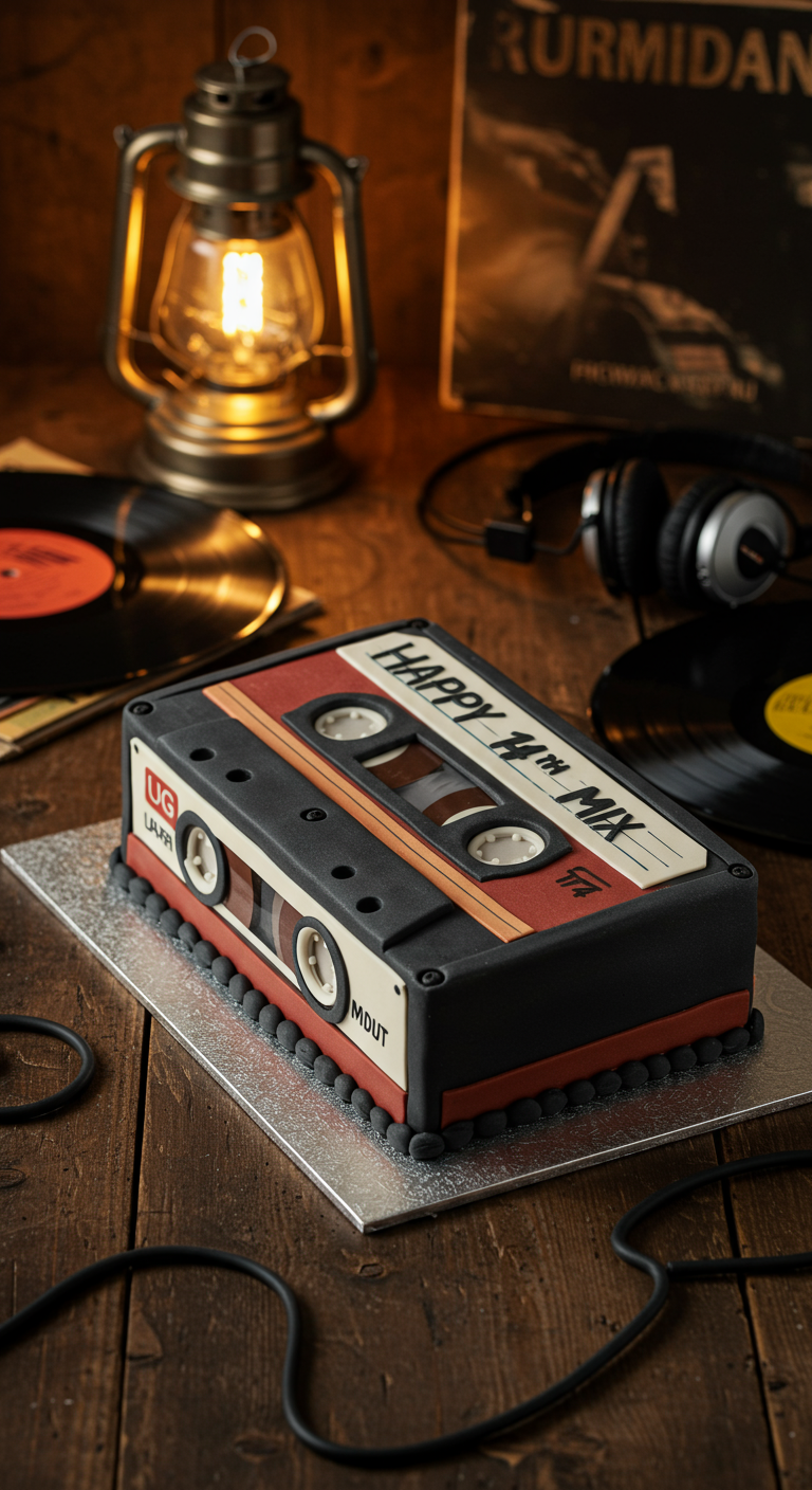 Kuchen in Form einer alten Musikkassette mit
