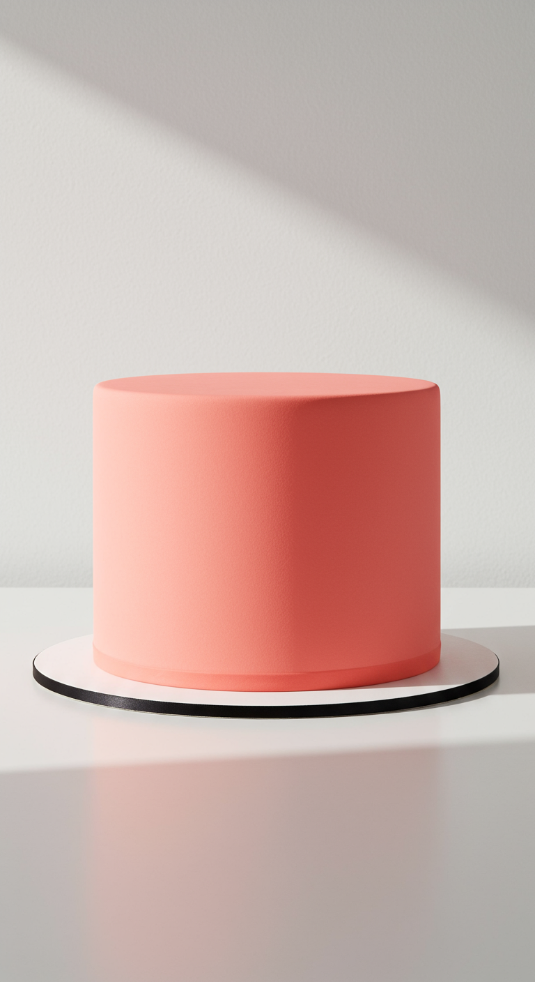 Einfarbige, glatte, korallenrote, zylindrische Torte.