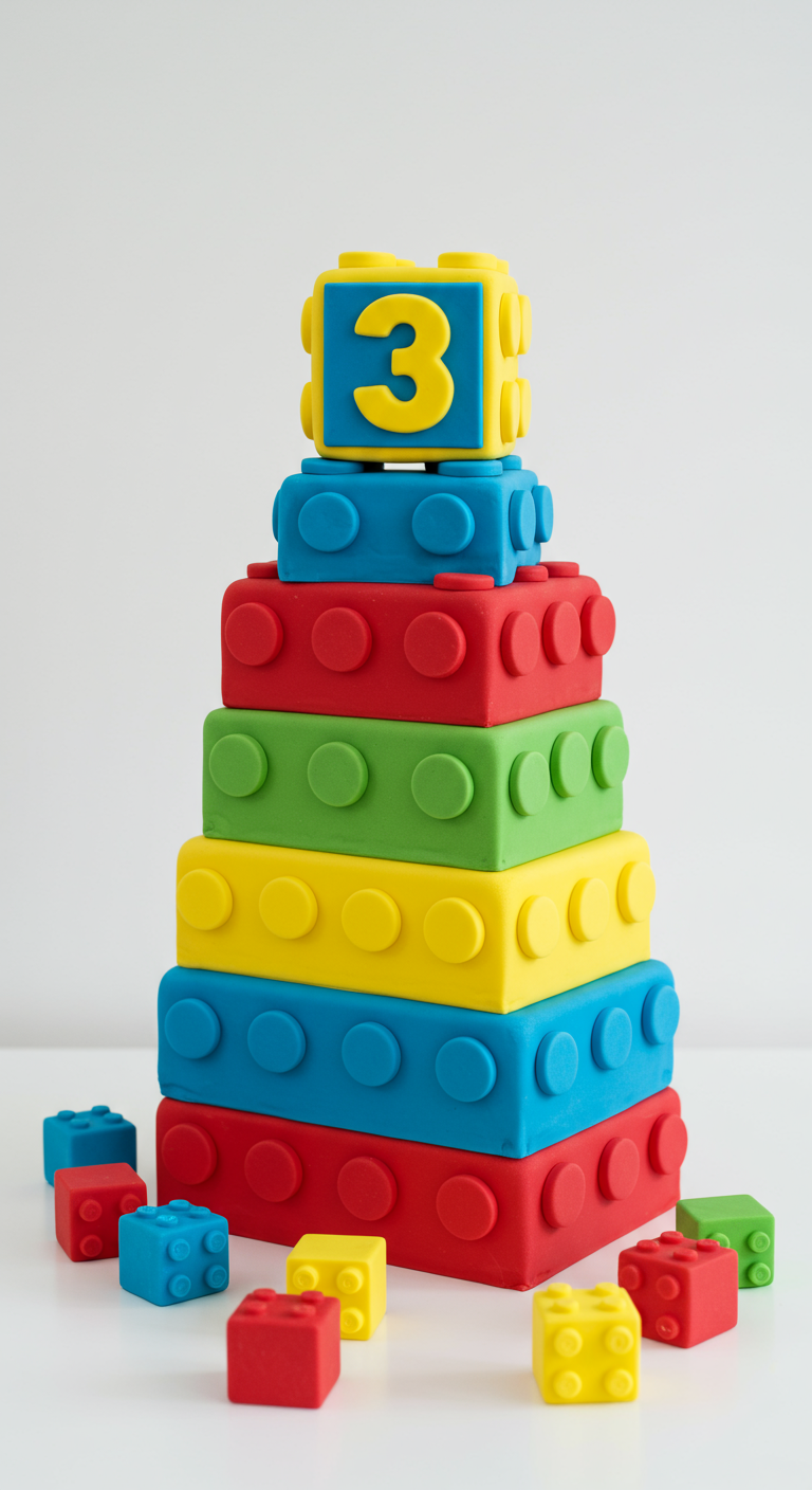 Turm aus bunten Lego-ähnlichen Fondantblöcken mit Zahl