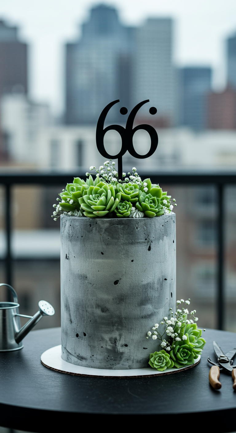 Graue Torte in Betonoptik mit Sukkulenten,