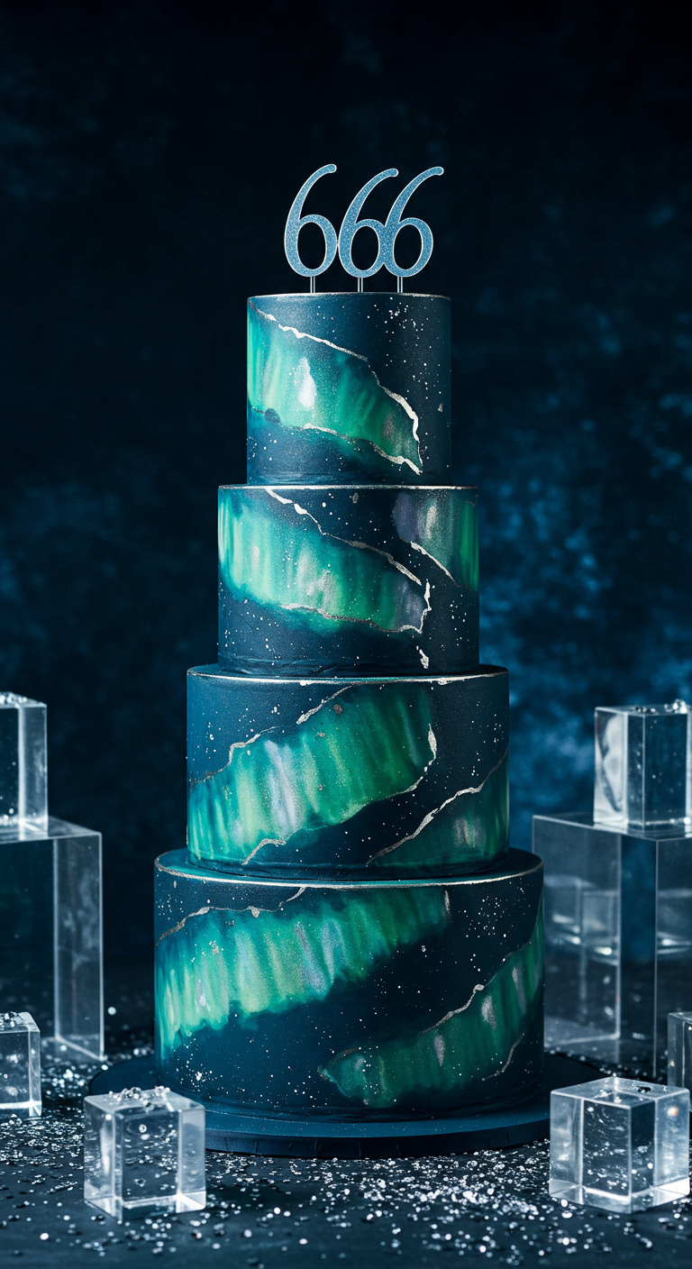 Mehrstöckige Torte in Nordlicht-Optik,
