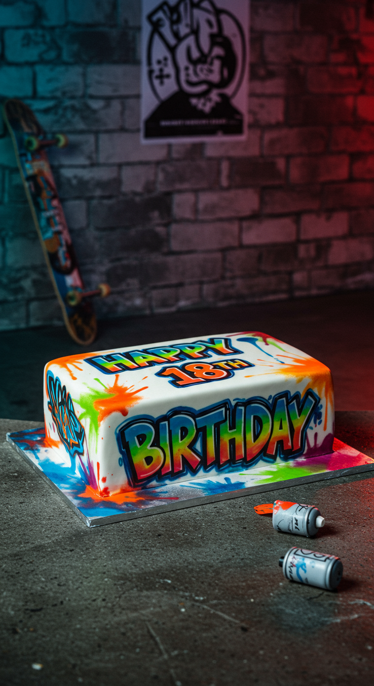 Rechteckiger Kuchen mit buntem Graffiti