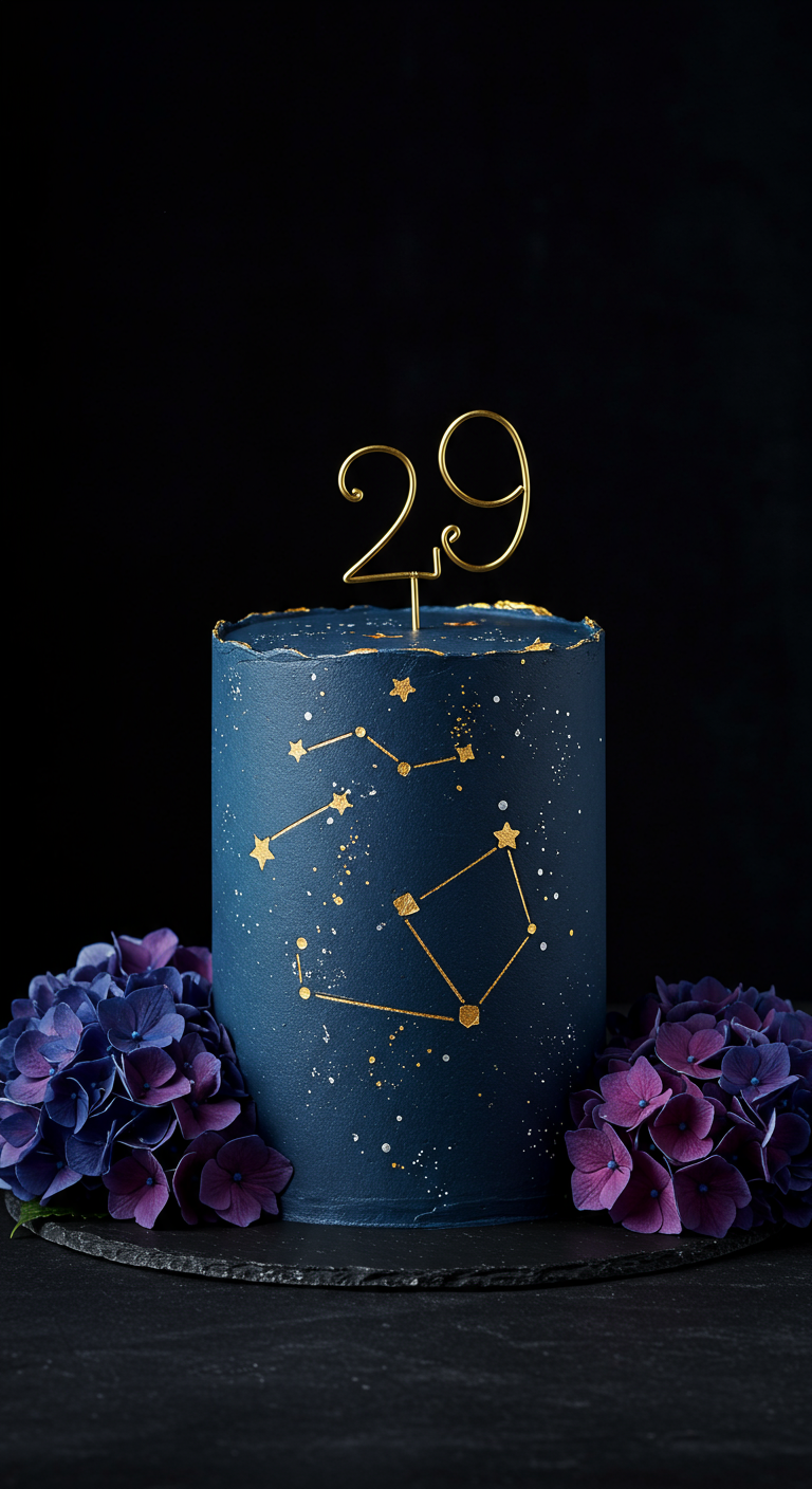 Dunkelblaue Torte mit goldenem