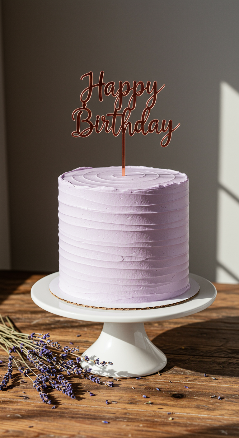 Hohe, helllila Torte mit Rillenstruktur,