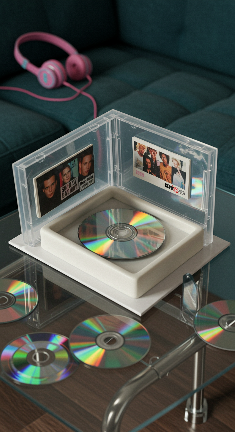 Quadratische Torte dekoriert als offene CD-Hülle mit einer echten CD darin.