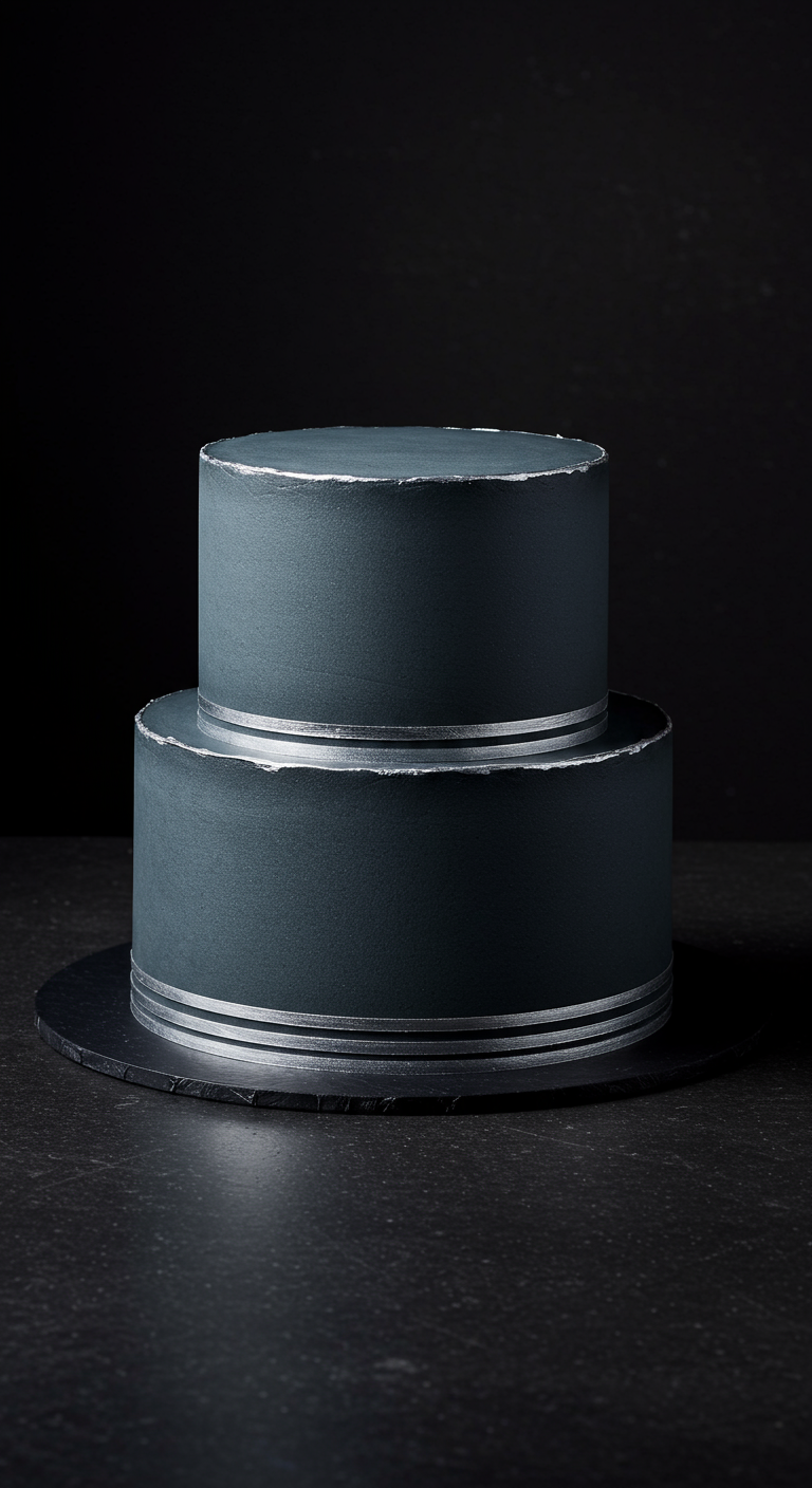 Zweistöckige dunkelgraue Torte mit silbernen