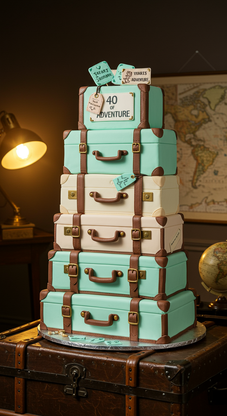 Torte als Stapel Vintage-Koffer mit 
