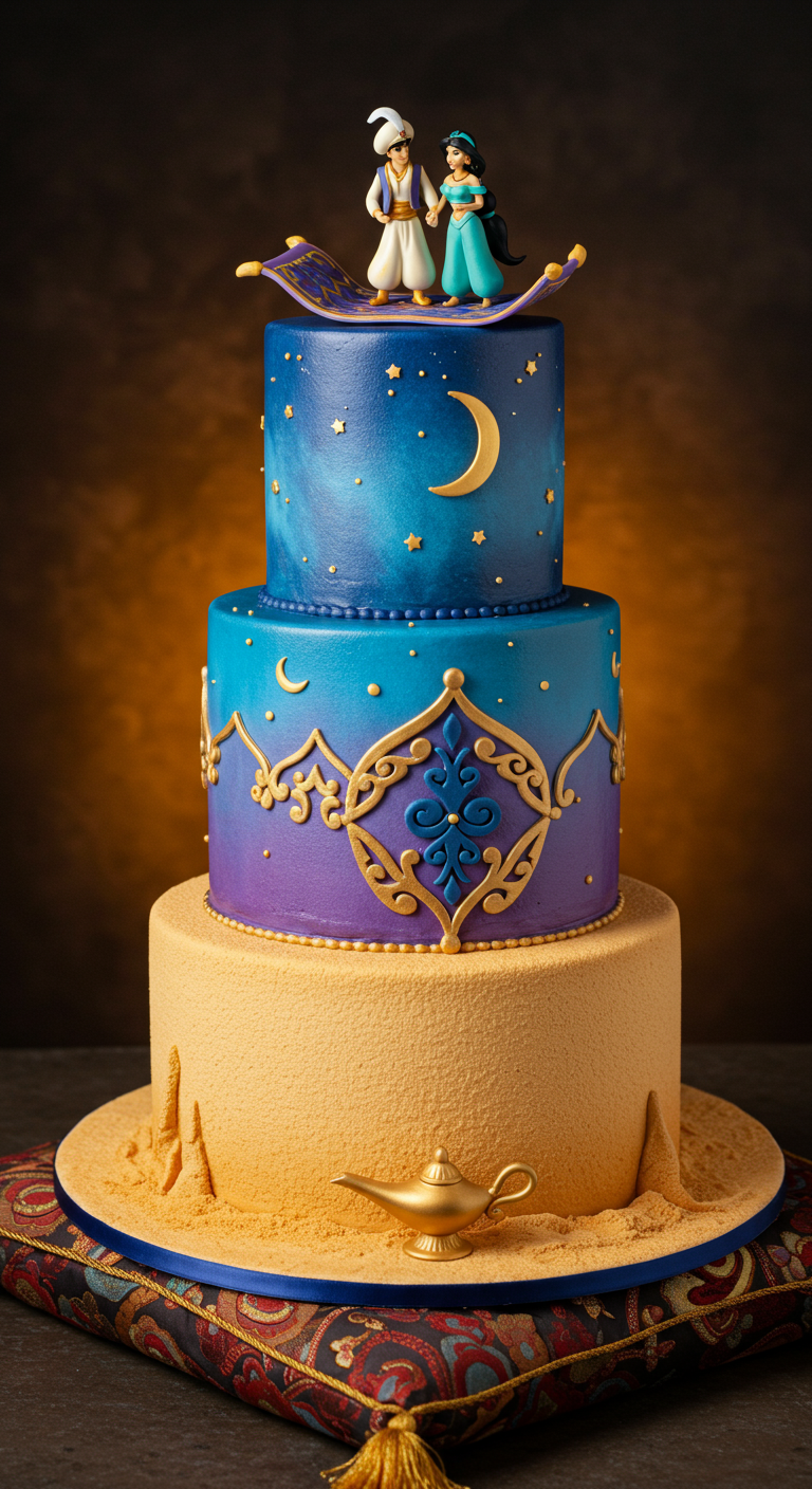 Orientalische Torte mit Wüstenlandschaft, fliegendem Teppich und Wunderlampe