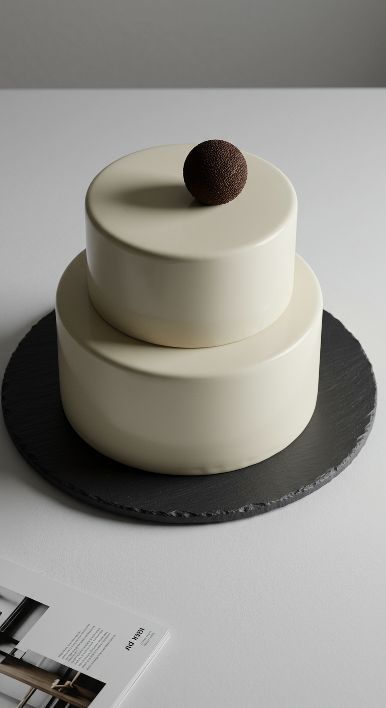 Zweistöckige weiße Torte mit Mirror Glaze und einer Schokokugel obendrauf.