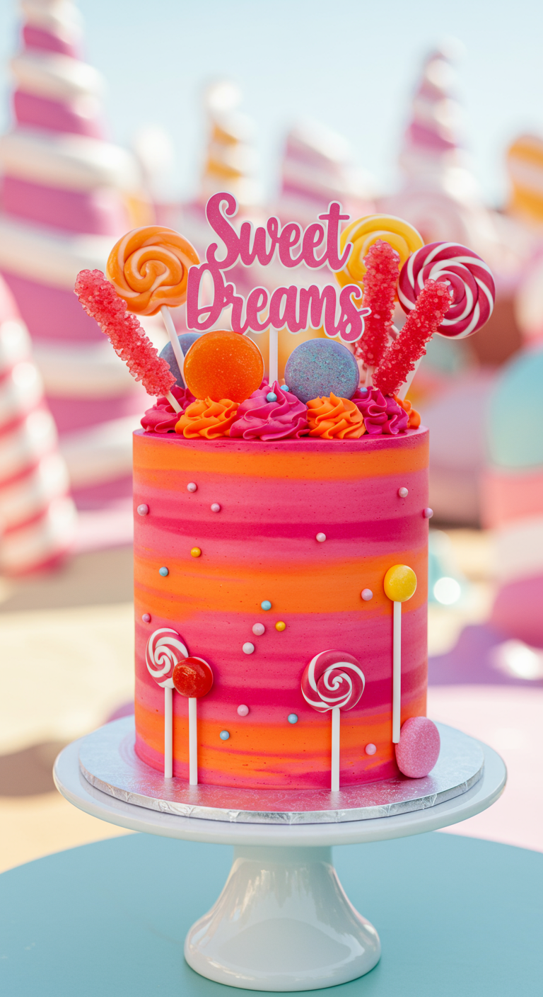 Pink-orange gestreifte Torte mit