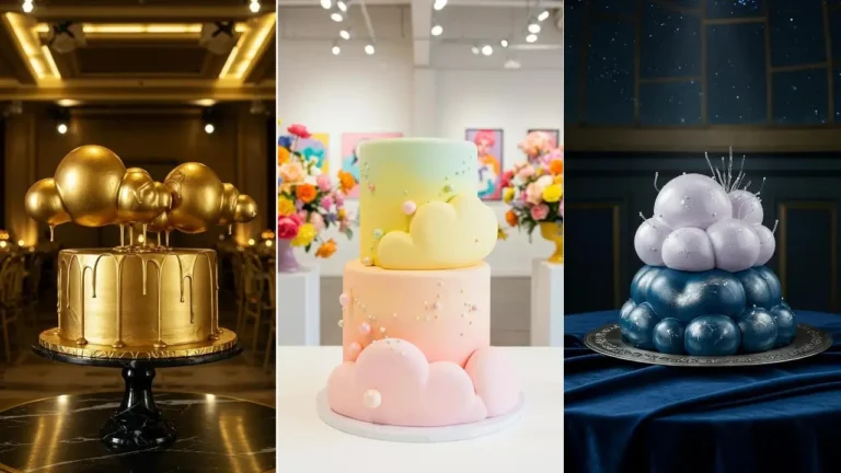 Verschiedene Designs von 3D-Hochzeitstorten in Wolkenform für ein luftiges Hochzeitsdessert.