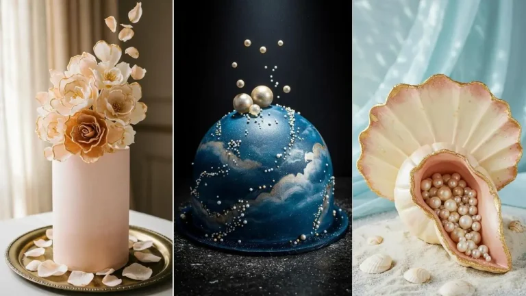 3 Hochzeitstorten-Designs mit Prosecco-Infusion: Blumen, Weltraum und Meer inspiriert.