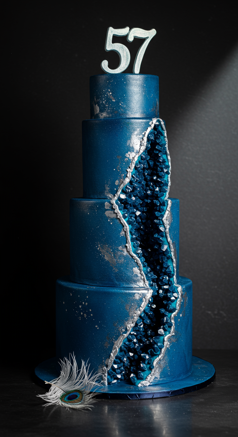 Hohe, dunkelblaue Torte mit einem