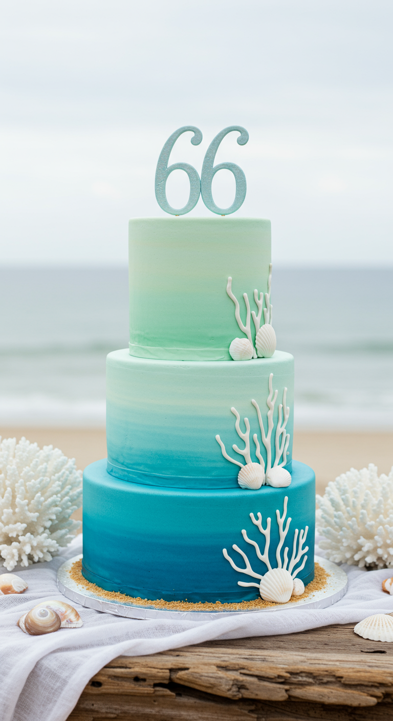 Dreistöckige blau-grüne Ombré-Torte mit