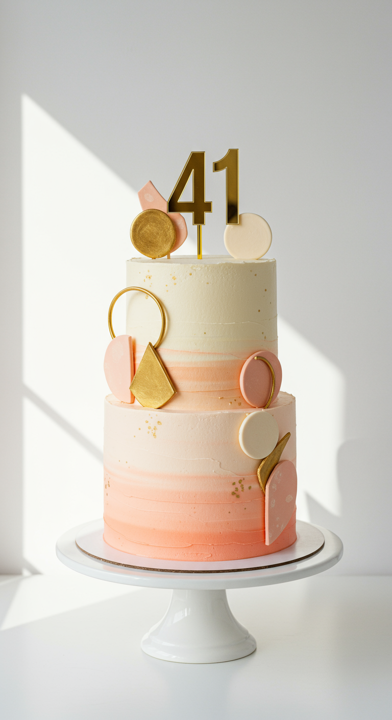 Zweistöckige Ombré-Torte mit geometrischen Dekoelementen und „41“-Topper.
