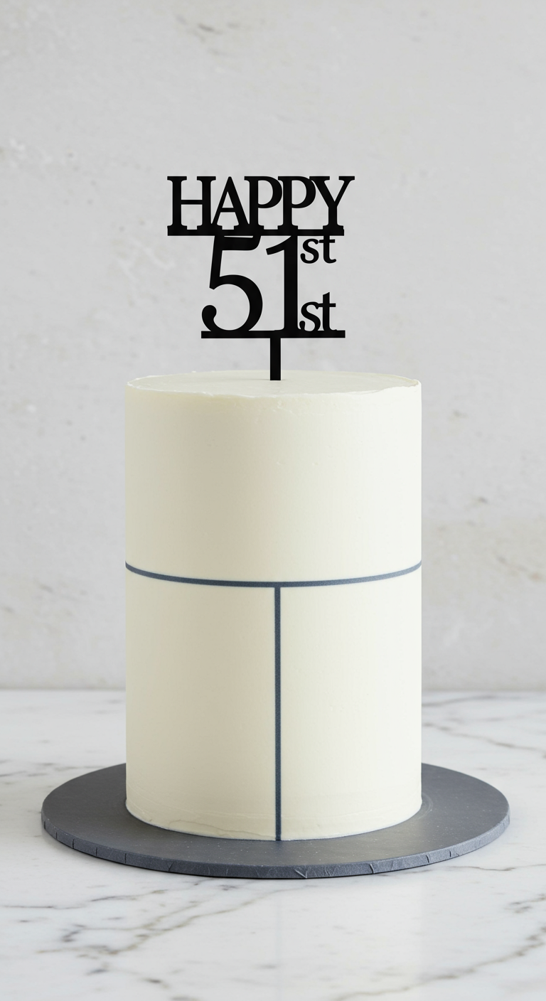 Hohe weiße Torte mit dezenten geometrischen Linien und schwarzem