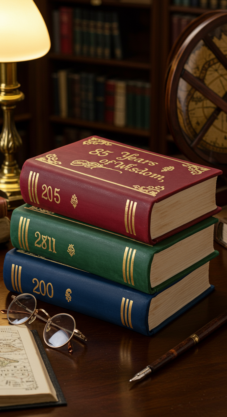 Torte in Form von drei gestapelten Büchern mit goldenen Verzierungen.