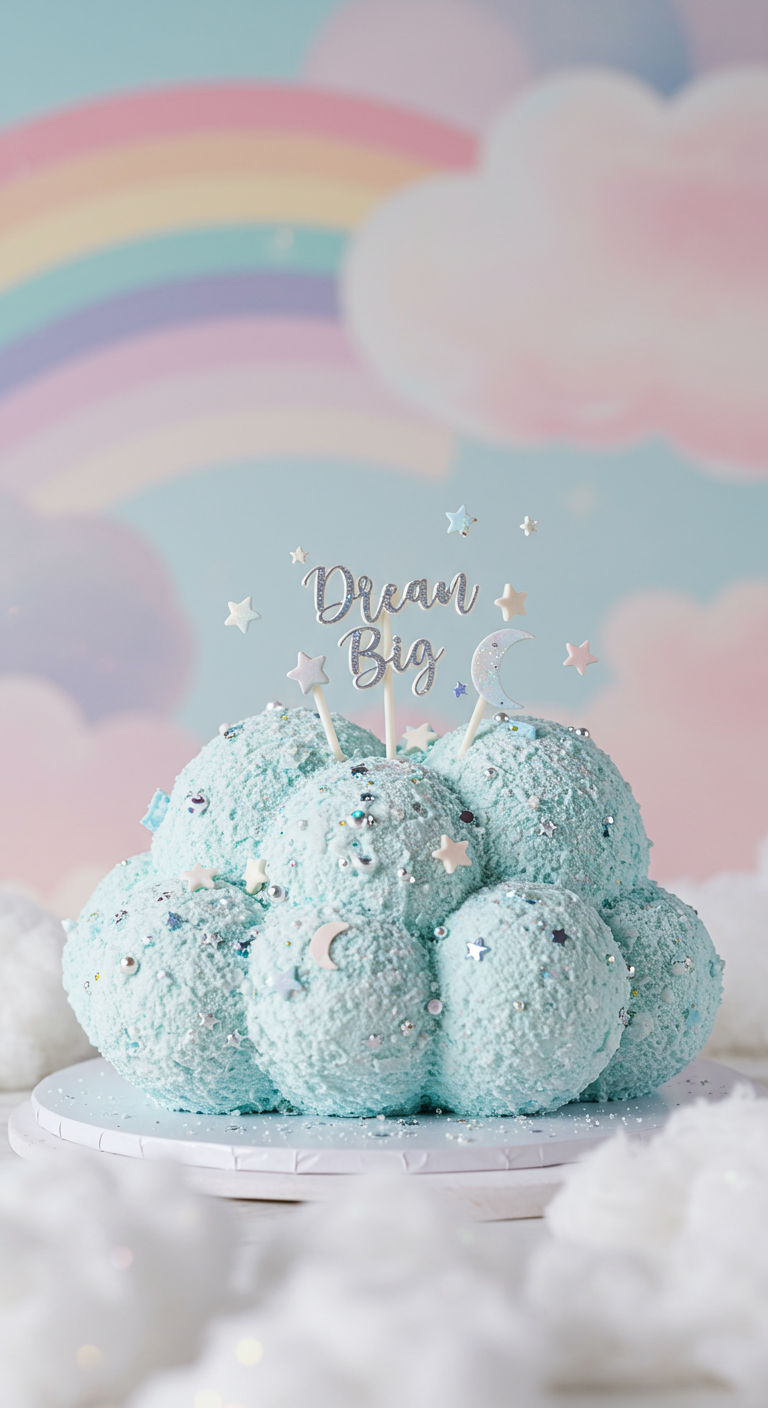 Pastellblaue Wolkentorte mit Streuseln und